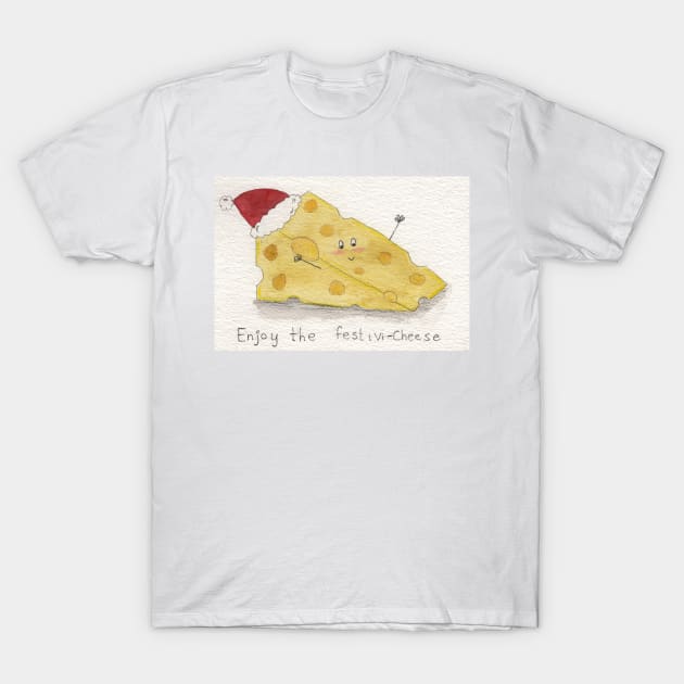 Festivi-cheese punny Christmas painting T-Shirt by Charlotsart